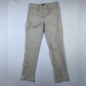 Lands’ End Women’s 2 Khaki Stretch Straight Leg Pants Mid Rise Cotton Chino